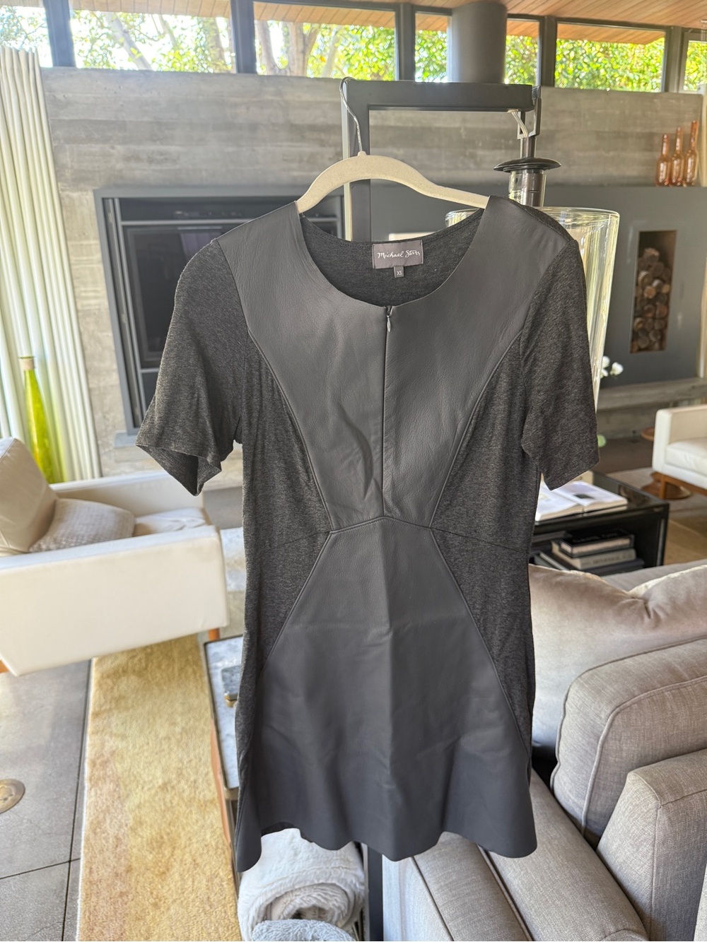 Michael Stars Grey Faux-Leather Panel Dress